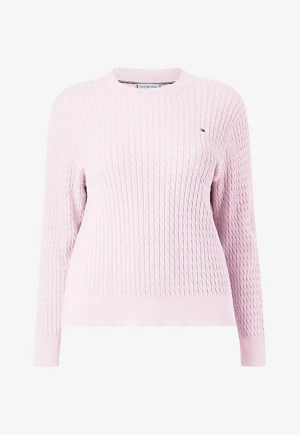 Tommy Hilfiger Curve - Tröja Crv CO Cable Fine GG Cnk Sweater - Rosa