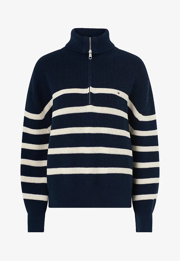 Tommy Hilfiger Curve - Tröja Crv Co Cardi Stitch 1/2 Zip Swt - Blå