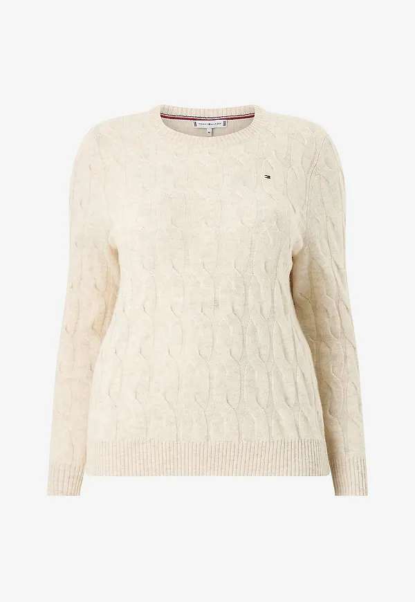Tommy Hilfiger Curve - Tröja Crv Soft Wool Cable C-nk LS Swt - Vit