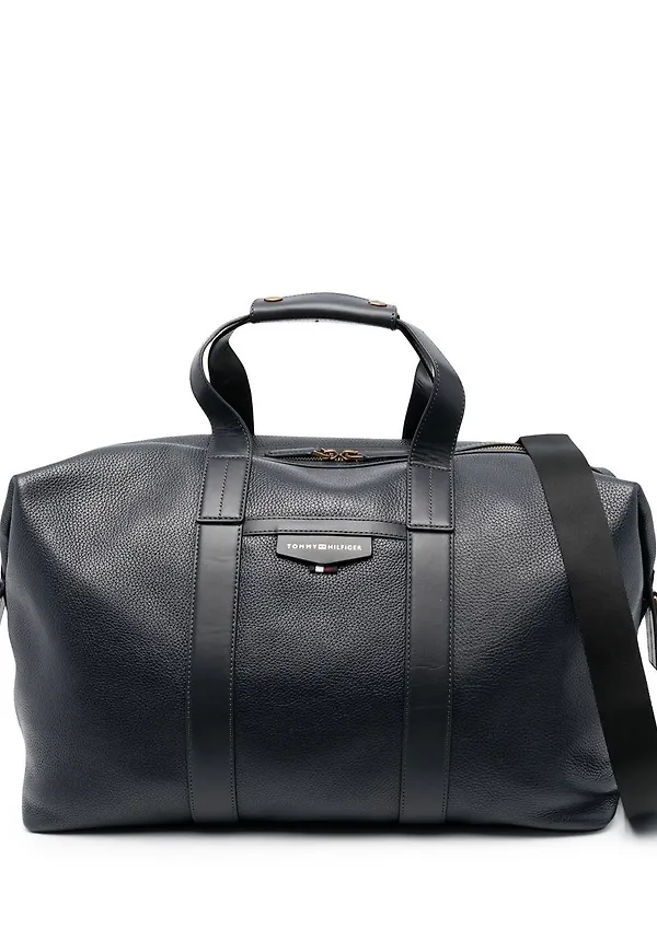 Tommy Hilfiger duffelväska i kornigt läder - Blå