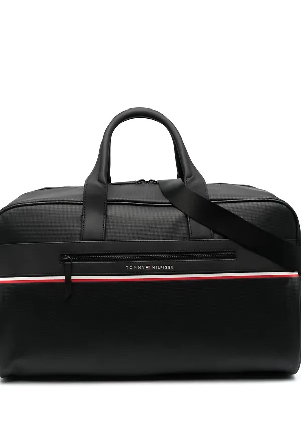 Tommy Hilfiger duffelväska med randdetalj - Svart