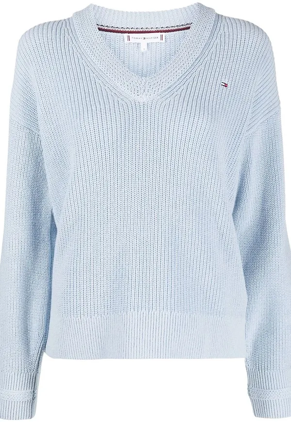 Tommy Hilfiger embroidered-logo V-neck jumper - Blå