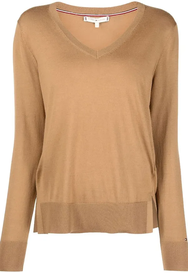 Tommy Hilfiger finstickad v-ringad tröja - Neutral