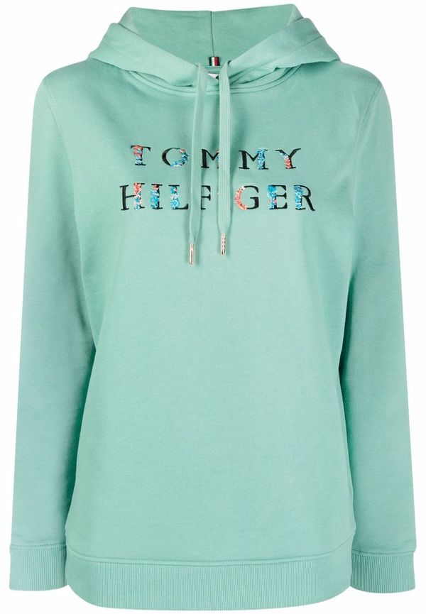 Tommy Hilfiger hoodie med blomsterbrodyr - Grön
