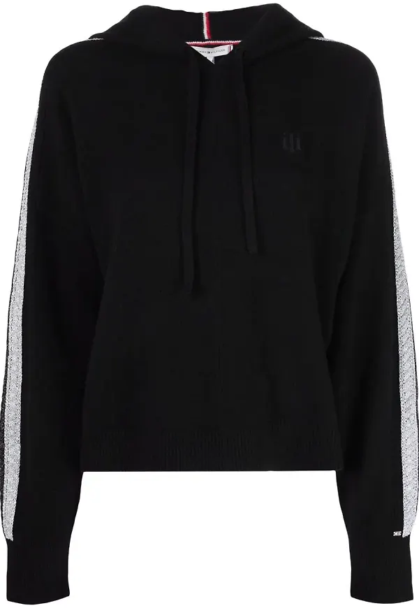 Tommy Hilfiger hoodie med dragkedja och sidorand - Svart