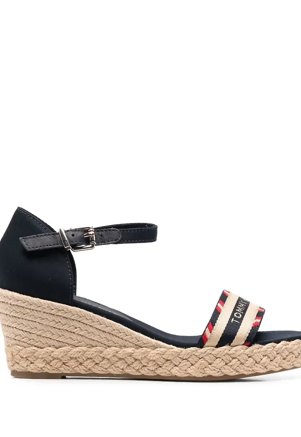 Tommy Hilfiger kilklackssandaler med logotyprem - Blå