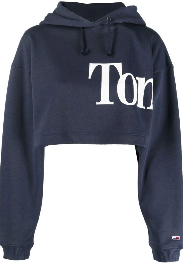 Tommy Hilfiger kort hoodie med logotyp - Blå