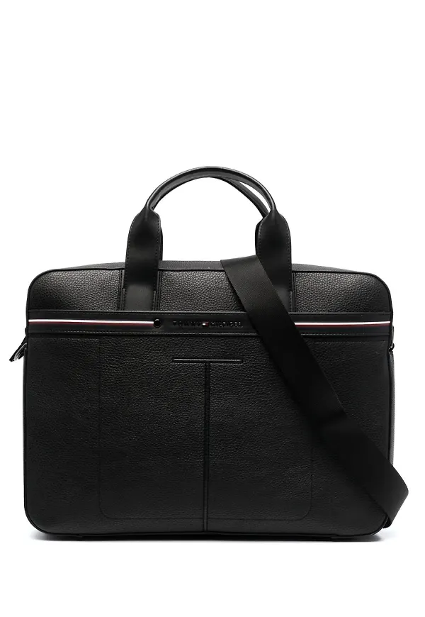 Tommy Hilfiger laptopväska med textur - Svart
