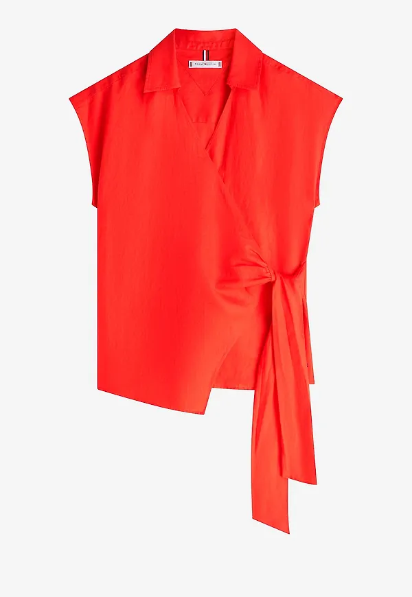 Tommy Hilfiger - Linneblus Linen Knot NS - Röd
