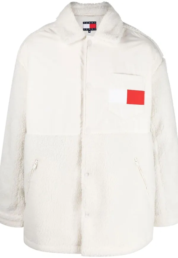 Tommy Hilfiger logo-embroidery faux-fur jacket - Neutral