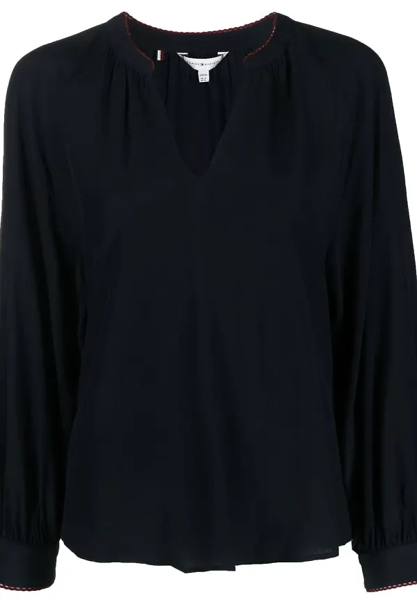 Tommy Hilfiger logo-patch V-neck blouse - Blå