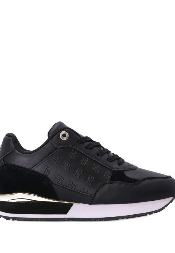 Tommy Hilfiger lädersneakers med präglat monogram - Svart