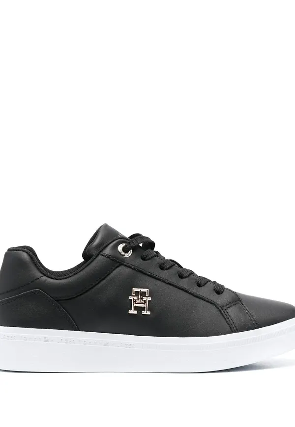 Tommy Hilfiger låga lädersneakers - Svart