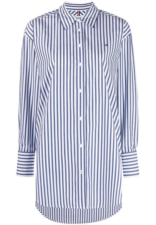 Tommy Hilfiger randig skjorta med logotyp - Blå