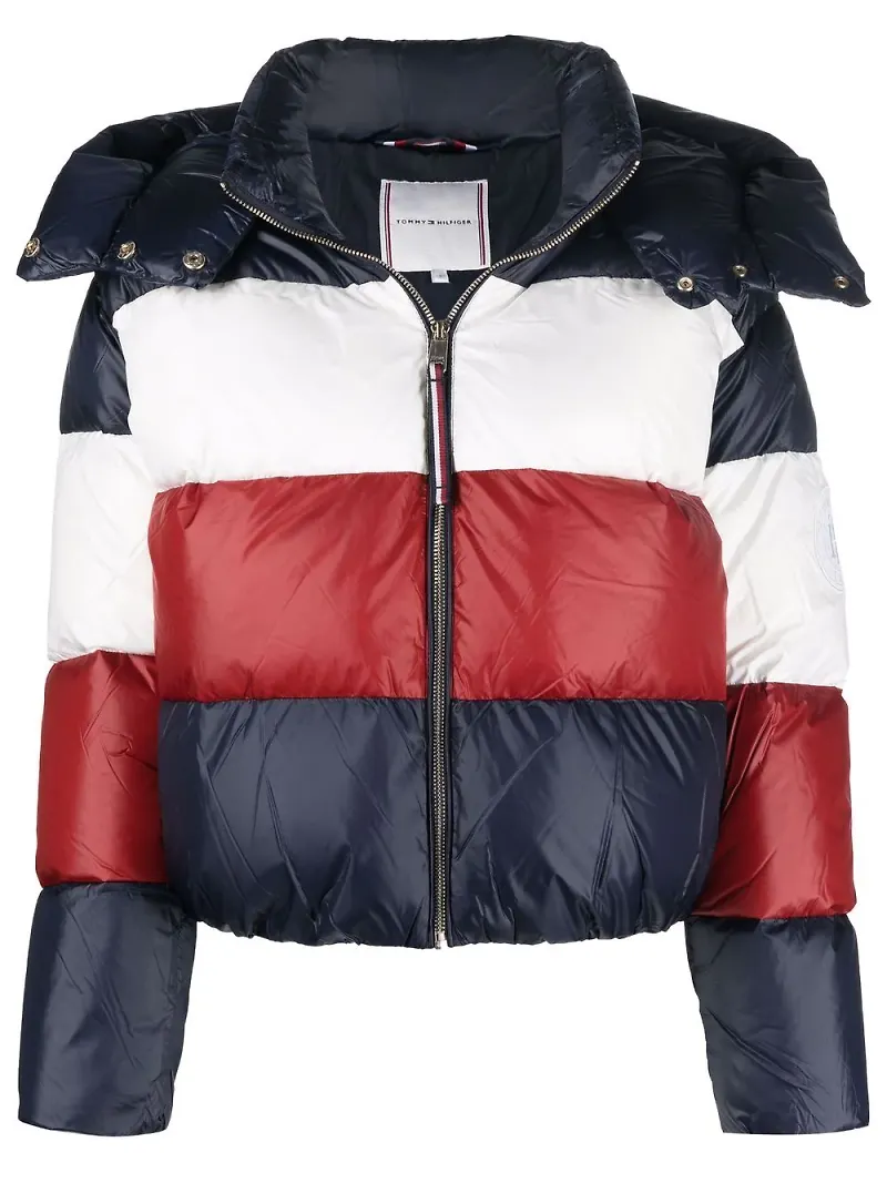 Tommy Hilfiger randig vadderad puffjacka - Blå