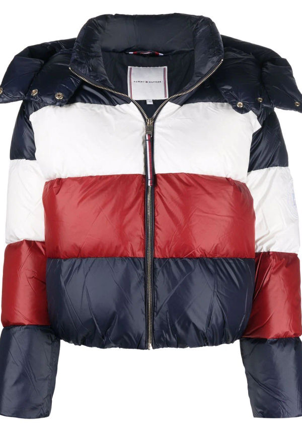 Tommy Hilfiger randig vadderad puffjacka - Blå