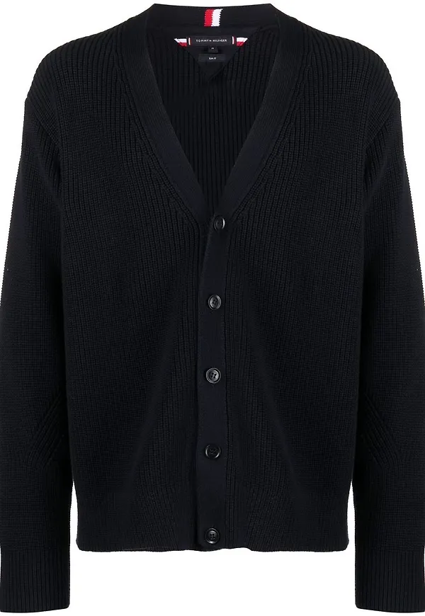 Tommy Hilfiger ribbstickad kofta - Blå