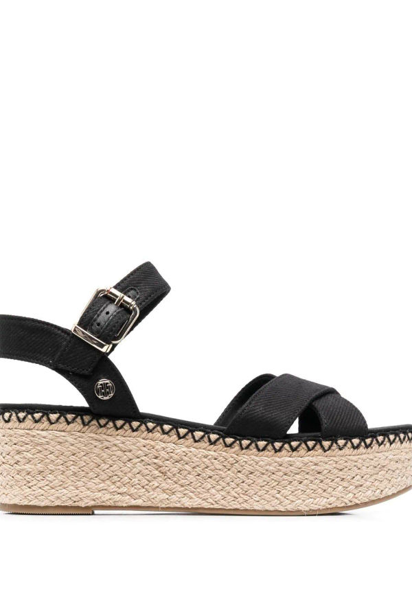 Tommy Hilfiger Shiny platåsandaler med kilklack - Svart