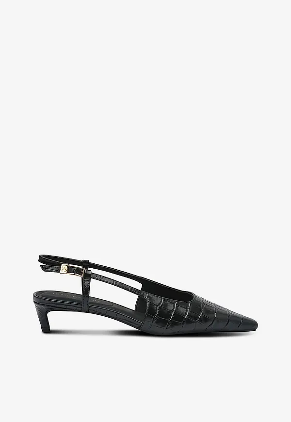 Tommy Hilfiger - Slingbacks Croc Slanted Heel - Svart