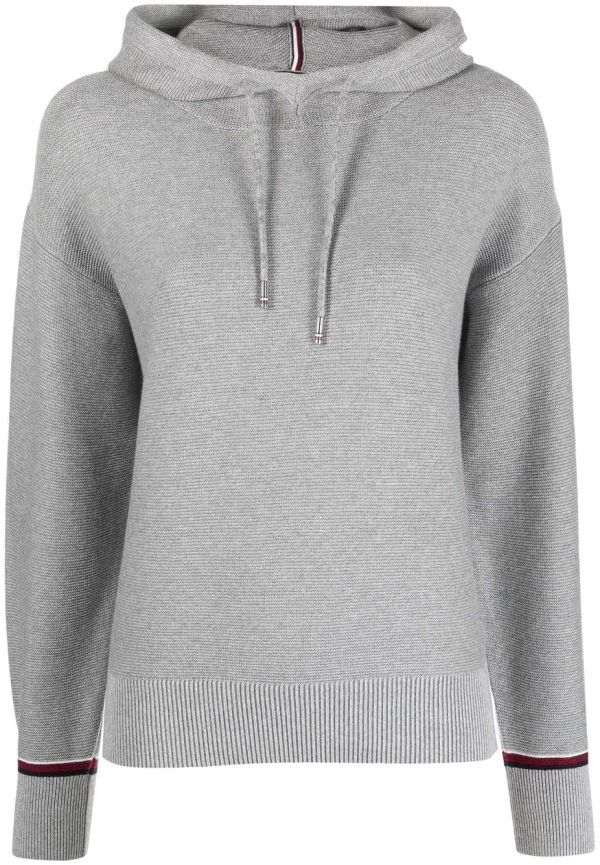Tommy Hilfiger stickad hoodie med sidorand - Grå