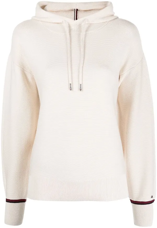 Tommy Hilfiger stickad hoodie med sidorand - Neutral