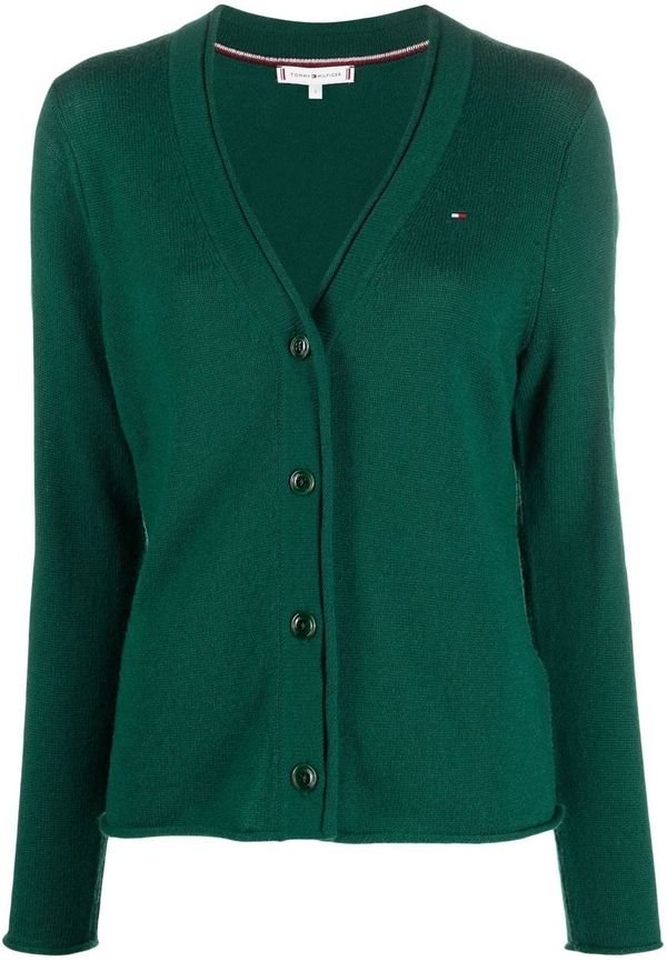 Tommy Hilfiger stickad kofta med broderad logotyp - Grön