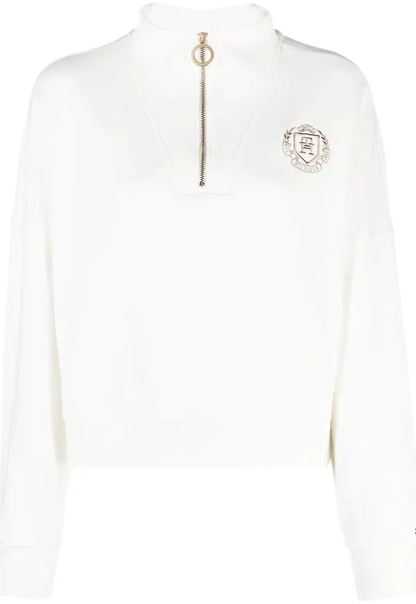 Tommy Hilfiger sweatshirt med halvpolokrage - Vit
