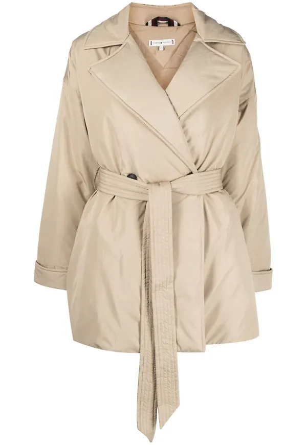 Tommy Hilfiger tie-fastening puffer jacket - Brun
