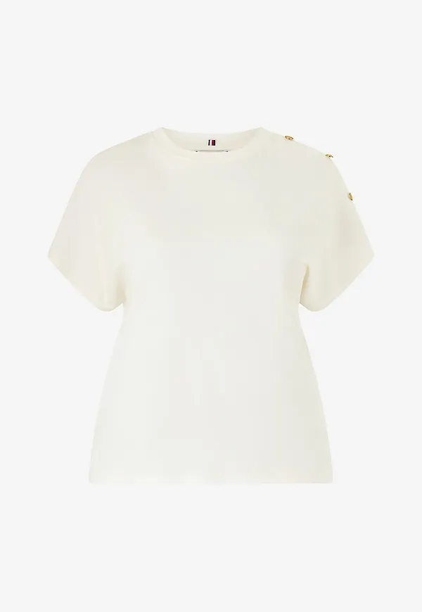 Tommy Hilfiger Curve - Topp Crv Gold Button SS - Vit