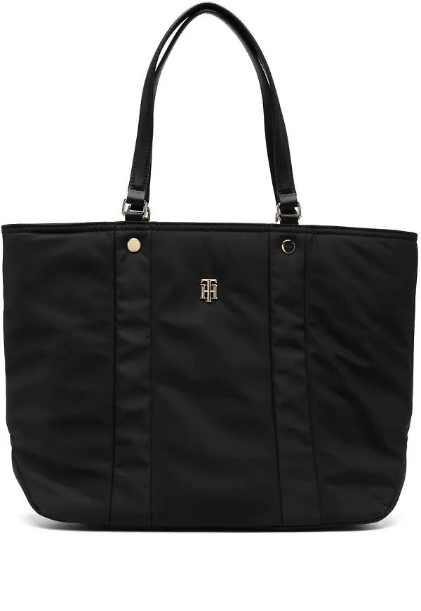 Tommy Hilfiger totebag med logotypplakett - Svart
