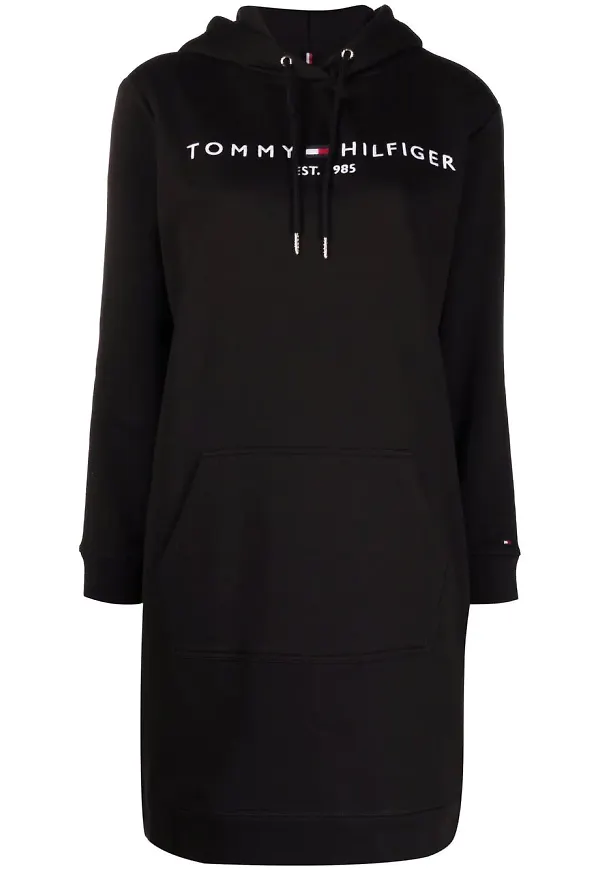 Tommy Hilfiger tröjklänning med huva och logotyp - Svart