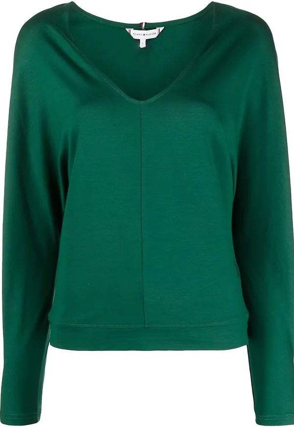 Tommy Hilfiger v-ringad långärmad t-shirt - Grön