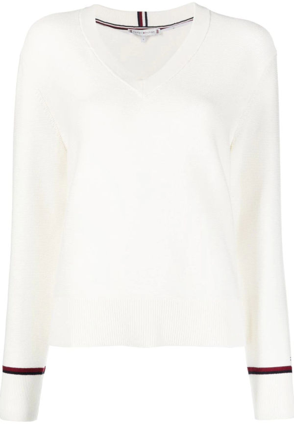 Tommy Hilfiger v-ringad stickad tröja - Vit