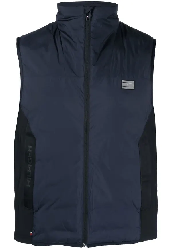 Tommy Hilfiger vadderad väst med hög krage - Blå