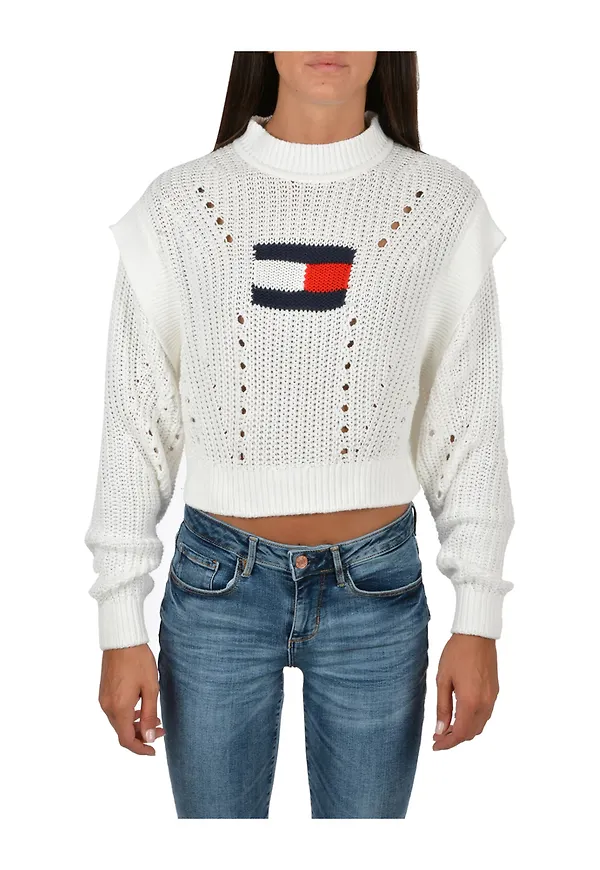 Tommy Jeans - Stickade tröjor & koftor - Beige - Dam - Storlek: M,S,Xs,2Xs