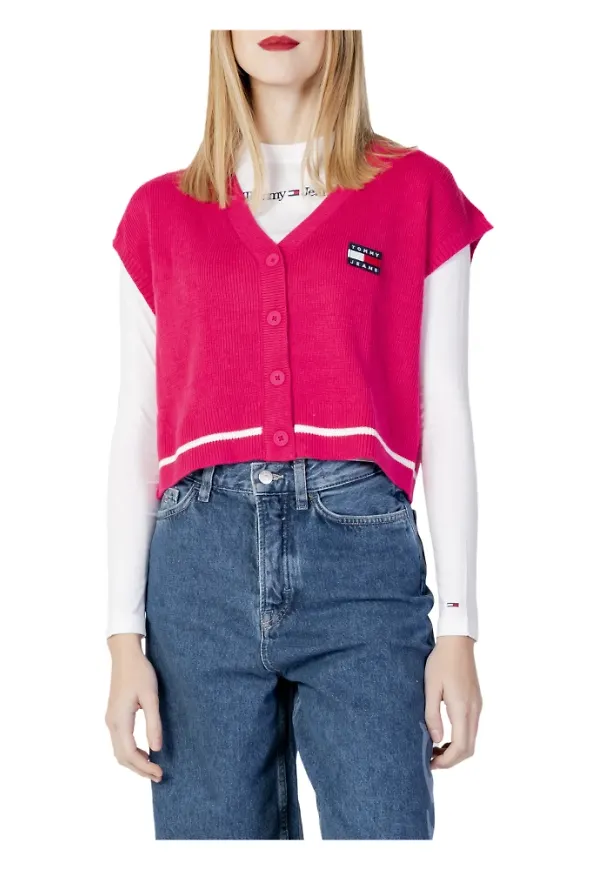 Tommy Jeans Badge Cardi Vest Rosa, Dam