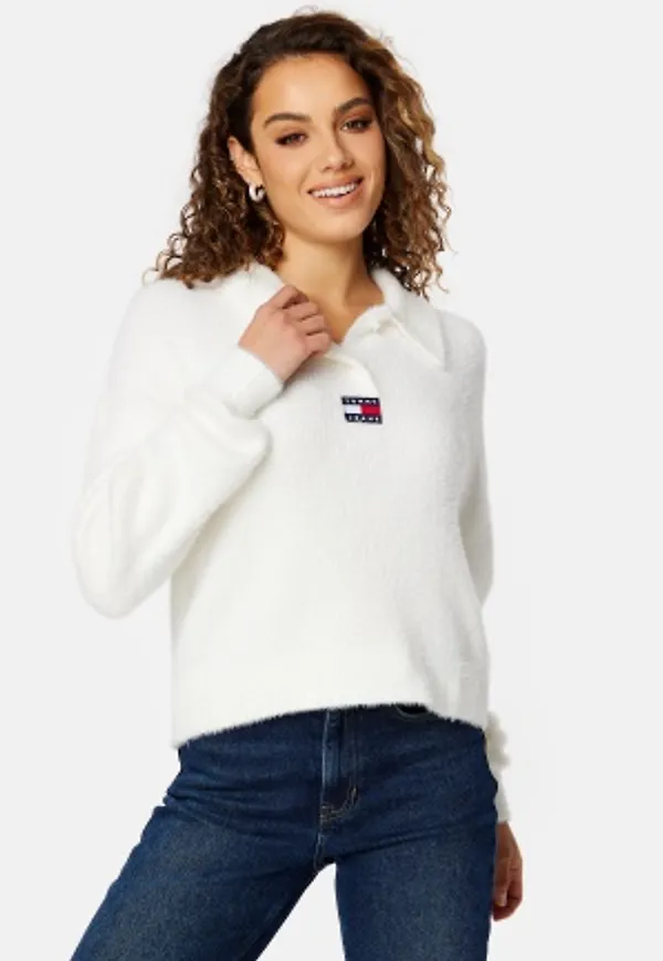 TOMMY JEANS Crop Furry Polo Sweater YBL Ecru XL