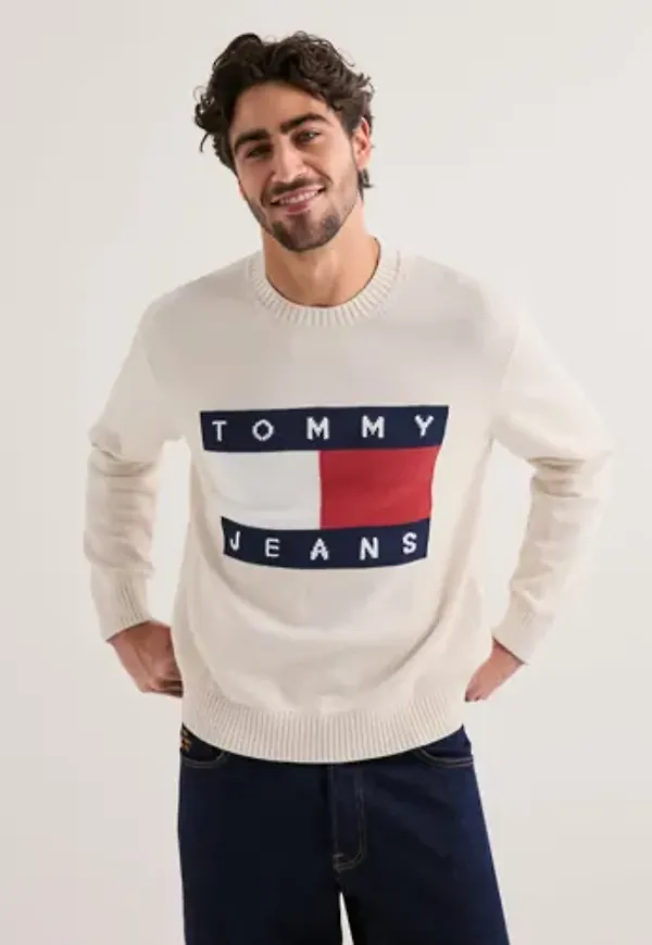 Tommy Jeans Tjm Reg Melange Flag Sweater Sweatshirts Vit