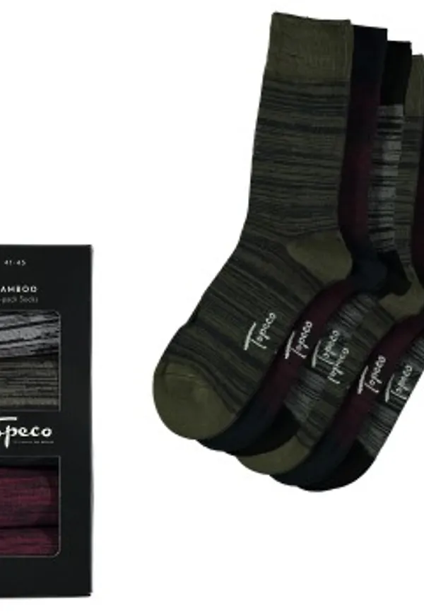 Topeco Strumpor 6P Men Bamboo Crew Socks Röd Mönstrad Strl 41/45 Herr