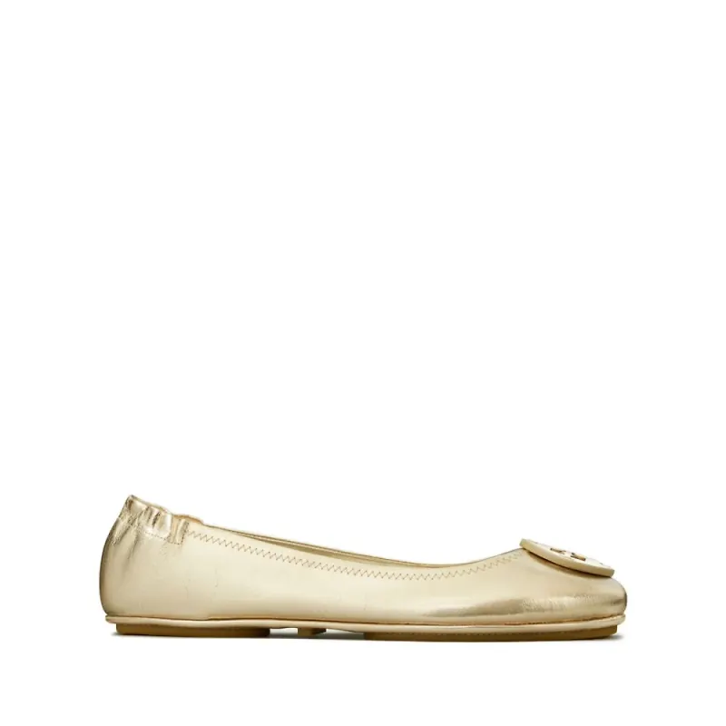 Tory Burch, Skor, Dam, 36 EU, Läder, Guldiga metalliska ballerinaskor med dubbelt T-motiv