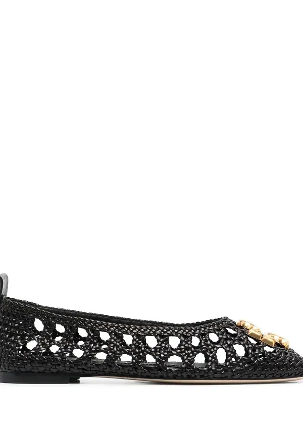 Tory Burch ballerinaskor med logotypplakett - Svart