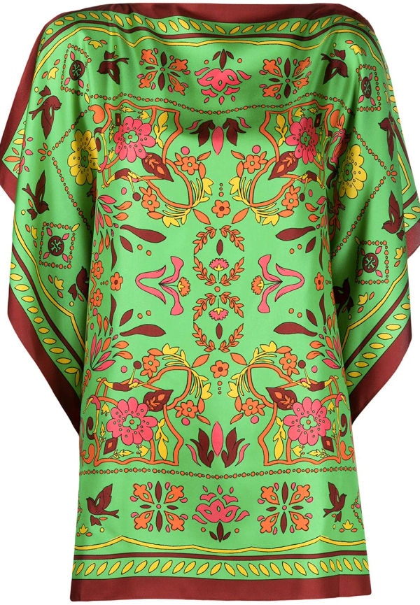 Tory Burch blommig sidenblus - Grön