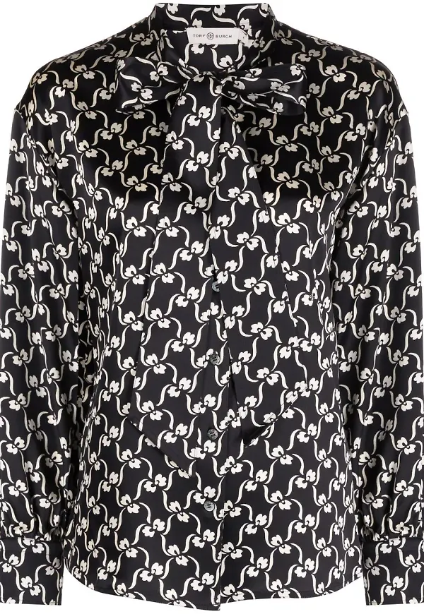 Tory Burch blommig sidenblus - Svart