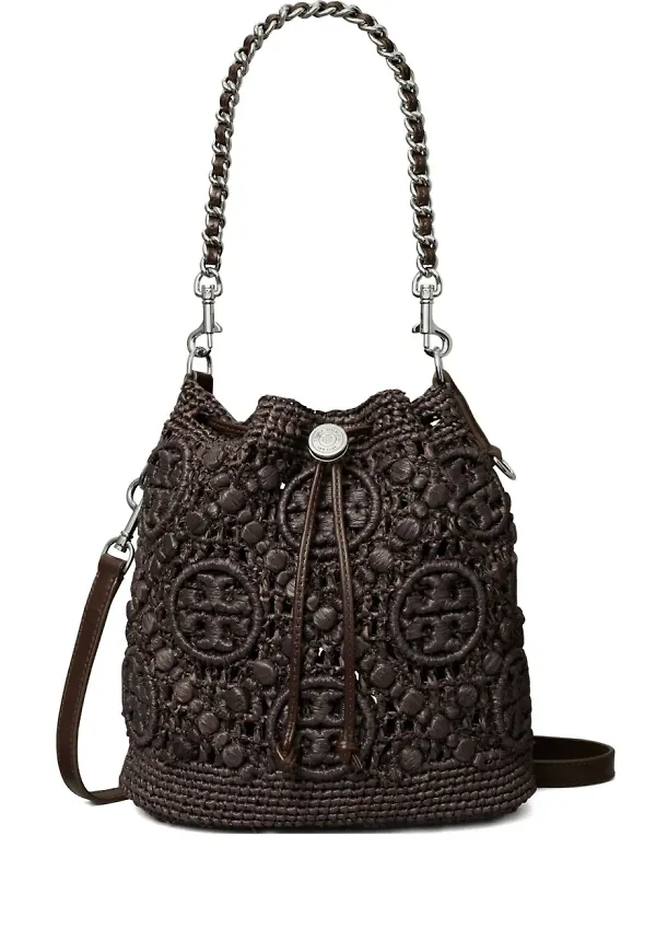 Tory Burch bucketbag med monogram - Brun