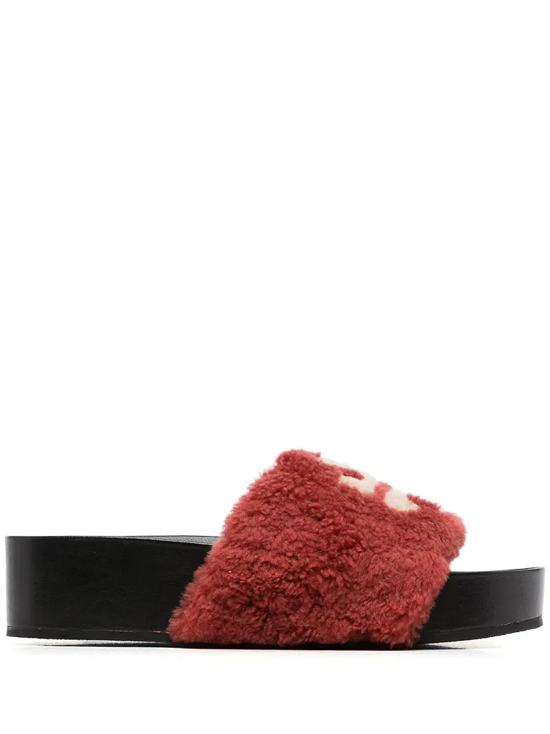 Tory Burch Double T fårskinnssandaler - Röd