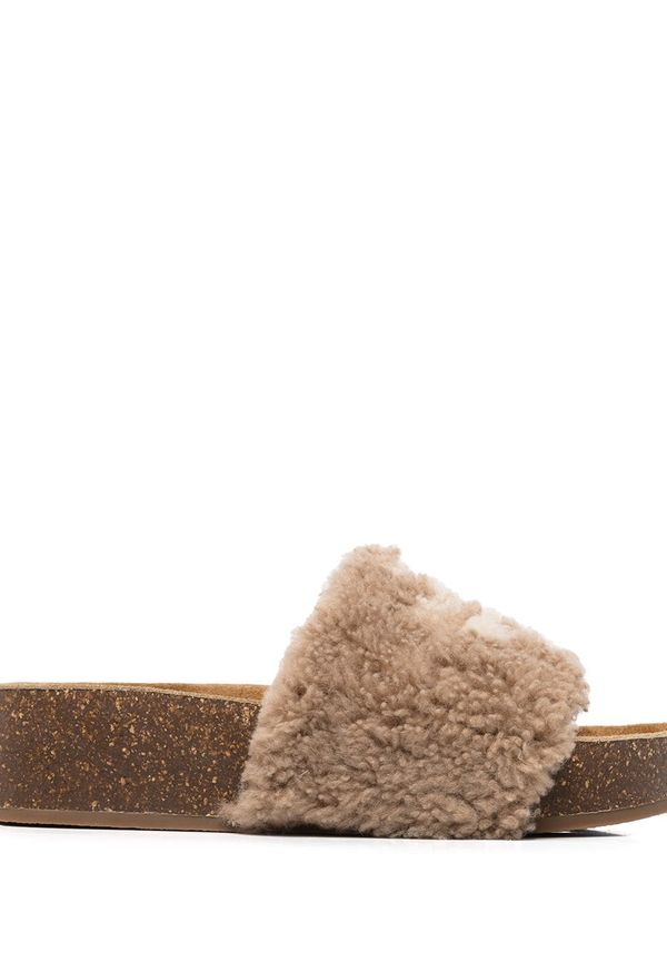 Tory Burch Double T fårskinnstofflor - Brun