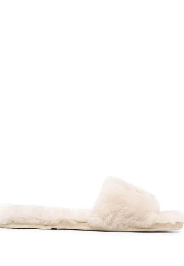 Tory Burch Double T shearling slippers - Vit