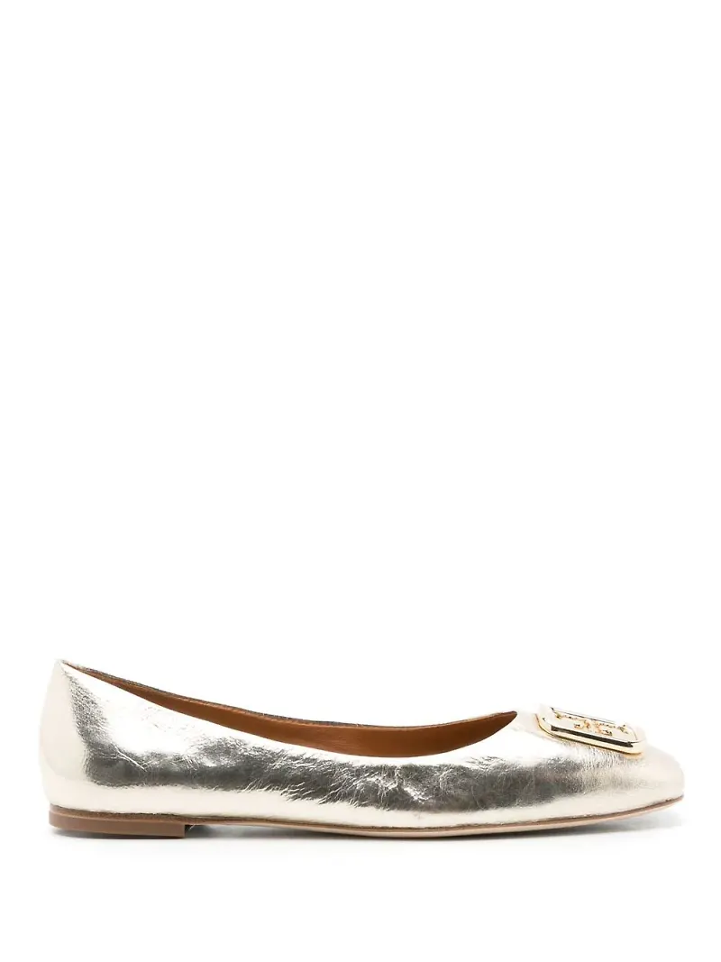 Tory Burch Georgia ballerinaskor i metallic-läder - Guldfärgad