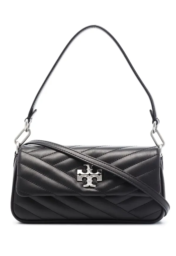 Tory Burch Kira liten chevronmönstrad axelväska - Svart