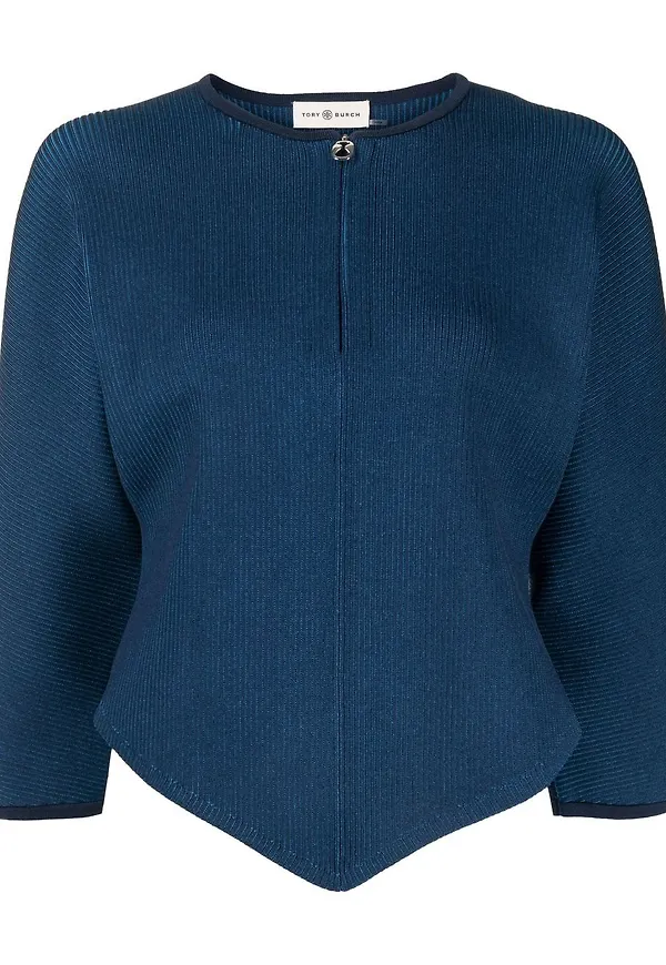 Tory Burch kortärmad kofta med dragkedja - Blå